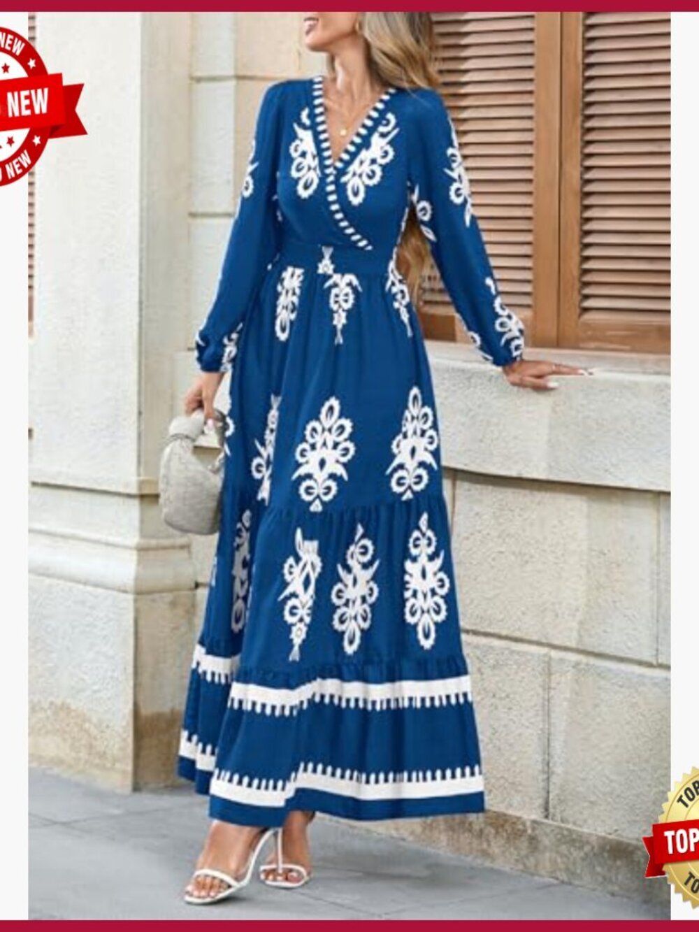 Long Sleeve V-Neck Maxi Dress, Boho Floral, Flowy A-Line, Wedding Guest - Picture 6 of 7